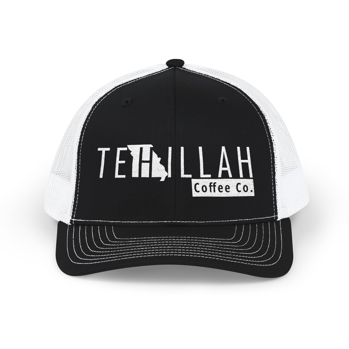 Tehillah Missouri Embroidered Trucker Hat — Black & White Snapback