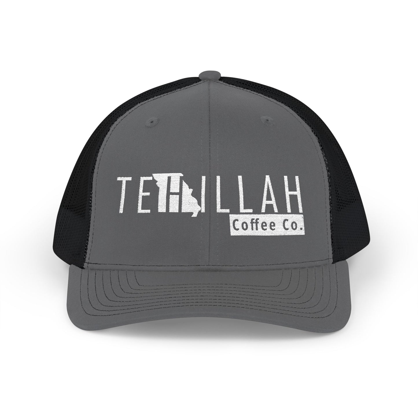 Tehillah Missouri Embroidered Trucker Hat — Black & White Snapback