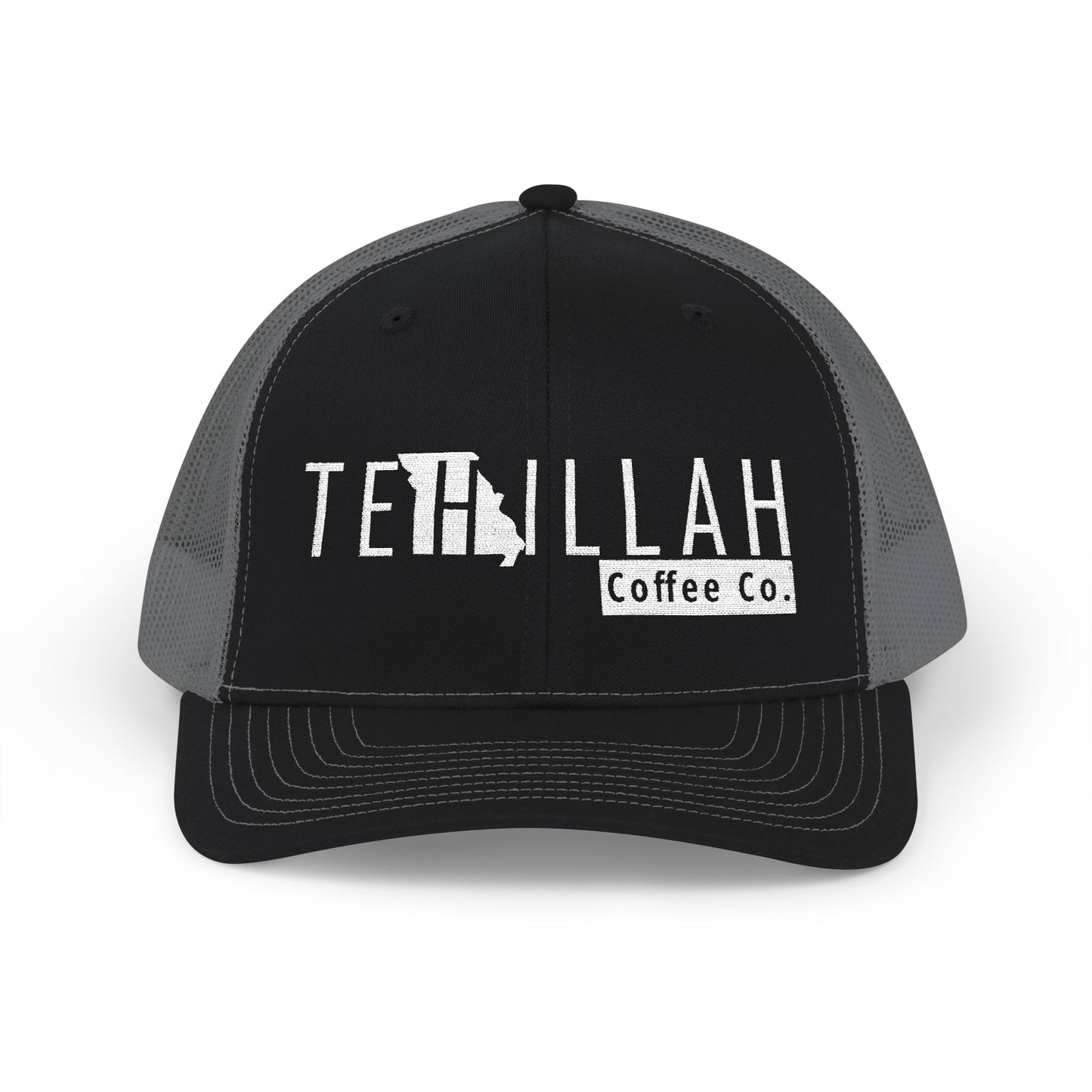 Tehillah Missouri Embroidered Trucker Hat — Black & White Snapback