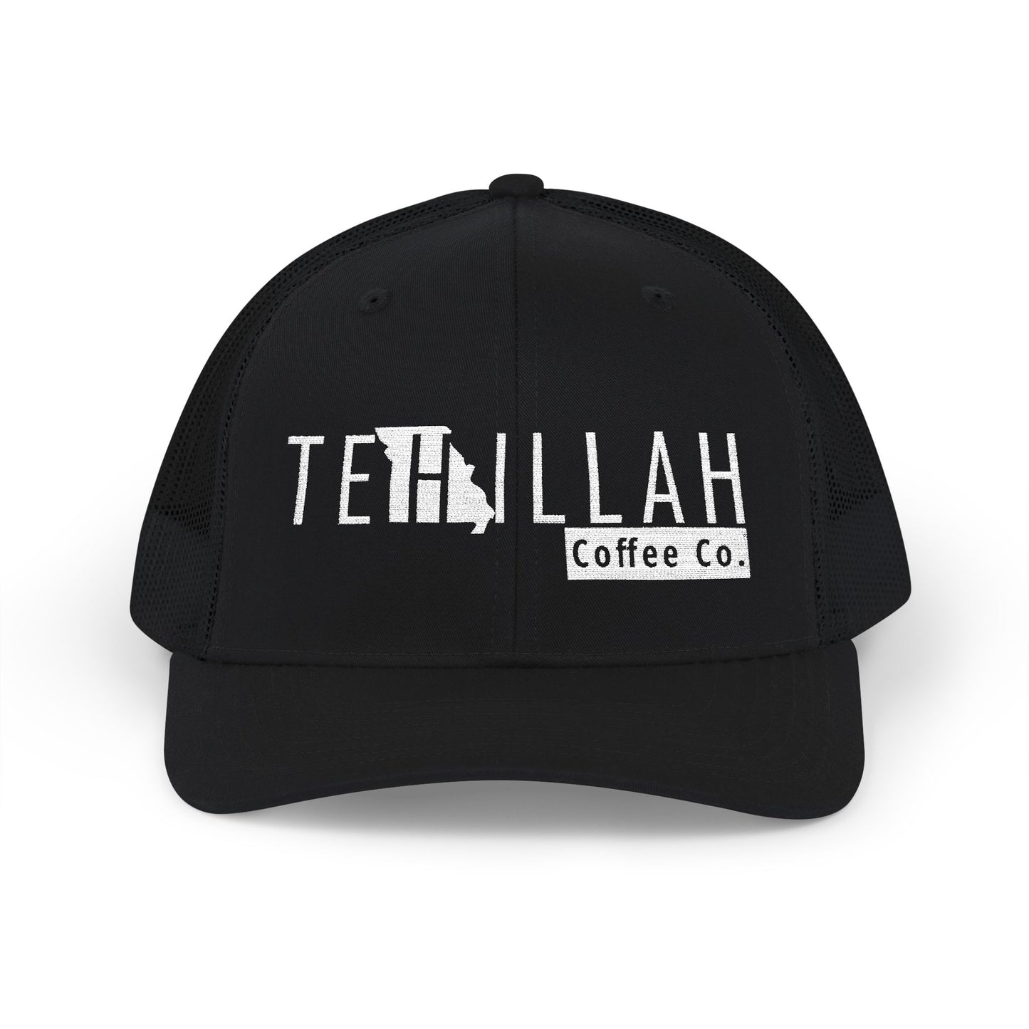 Tehillah Missouri Embroidered Trucker Hat — Black & White Snapback