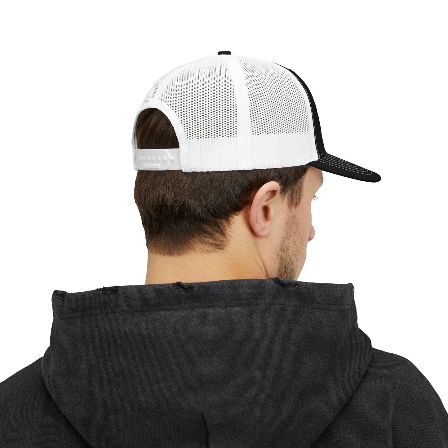 Tehillah Missouri Embroidered Trucker Hat — Black & White Snapback